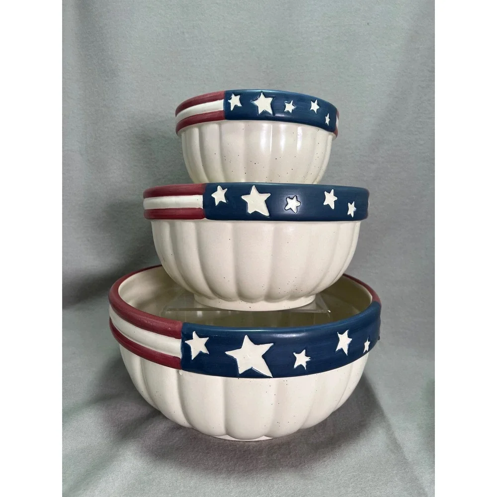 Vintage Y2K Tender Heart Treasures Nesting Bowls 2001 Americana Set of 3